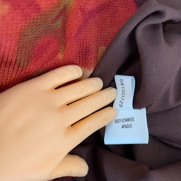 Kay Unger Women's Floral Brown Silk Wool Blend 2 Pleated Midi A-Line Dress GUC - Picture 5 of 16